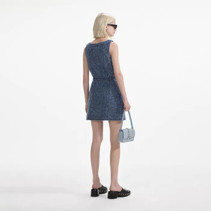 Self Portrait Denim Women Textured Denim Mini Dress