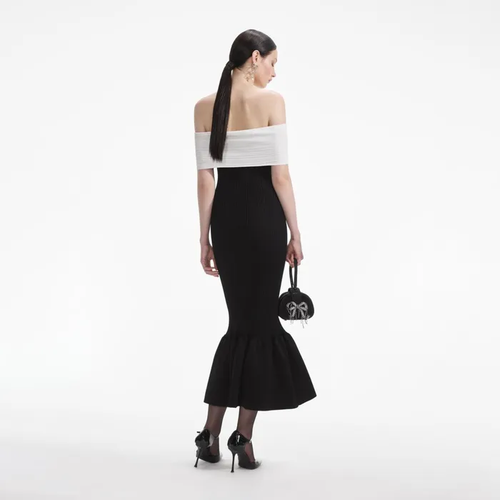 Self Portrait Dresses Women Black Knit Bow Midi Dress