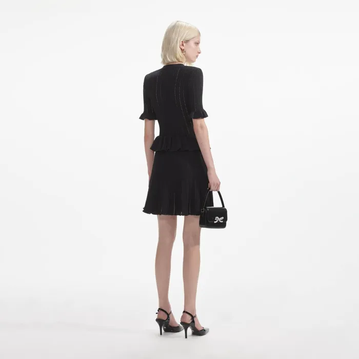 Self Portrait Dresses Women Black Knit Peplum Mini Dress
