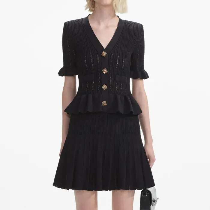 Self Portrait Dresses Women Black Knit Peplum Mini Dress