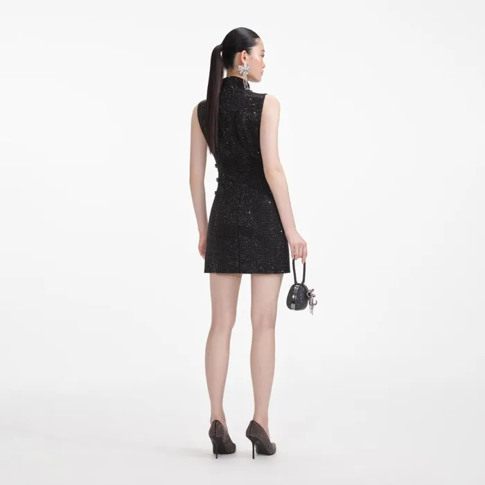 Self Portrait Dresses Women Black Rhinestone Crepe Mini Dress