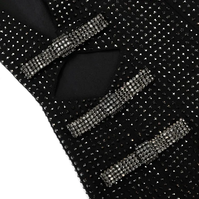 Self Portrait Dresses Women Black Rhinestone Crepe Mini Dress