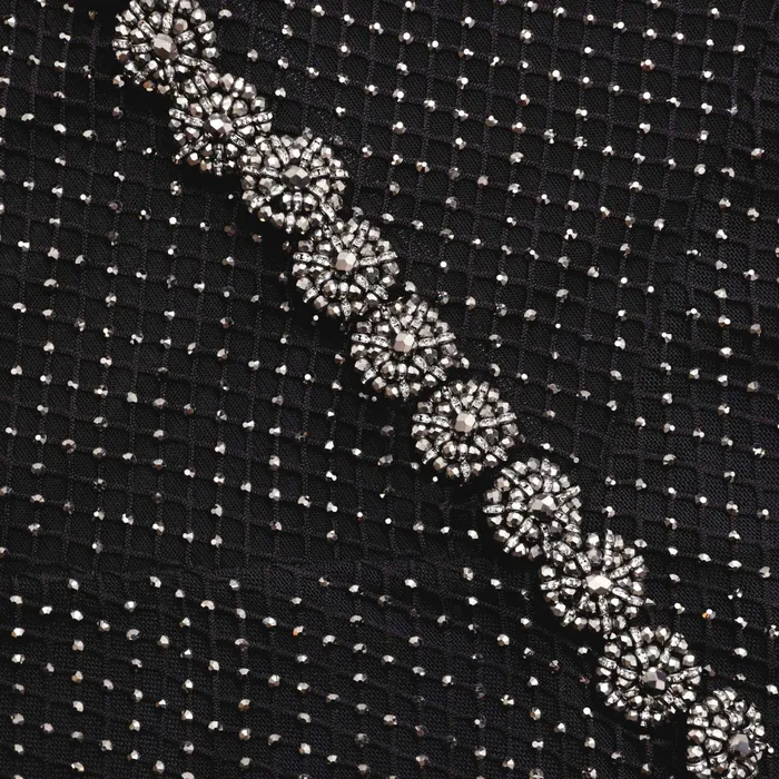 Self Portrait Dresses Women Black Rhinestone Fishnet Crossover Midi Dress