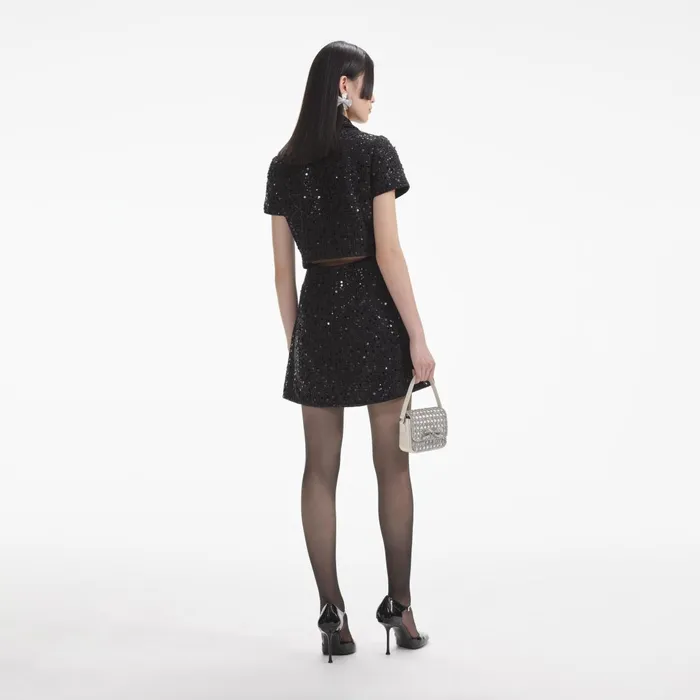 Self Portrait Dresses Women Black Sequin Boucle Mini Dress