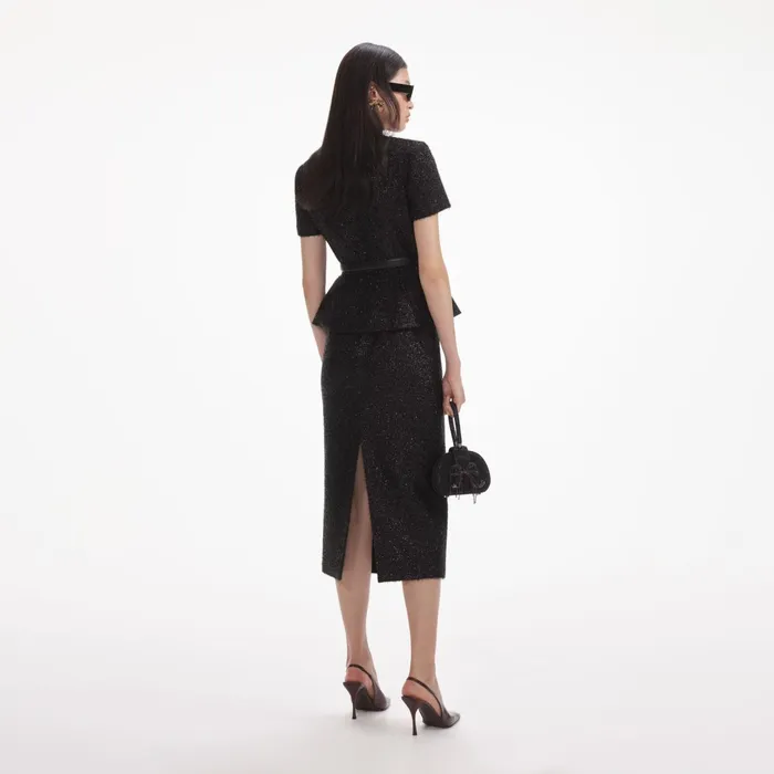 Self Portrait Dresses Women Black Tinsel Boucle Tailored Midi Dress