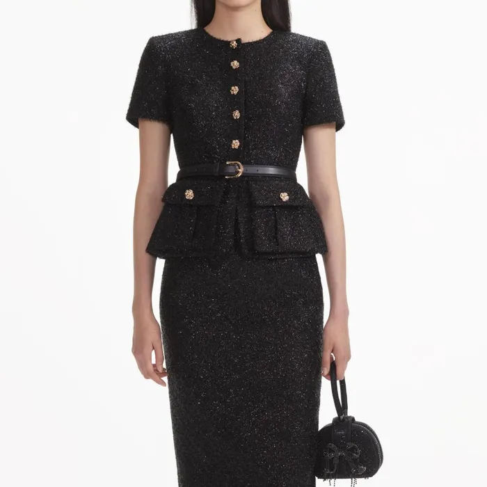 Self Portrait Dresses Women Black Tinsel Boucle Tailored Midi Dress