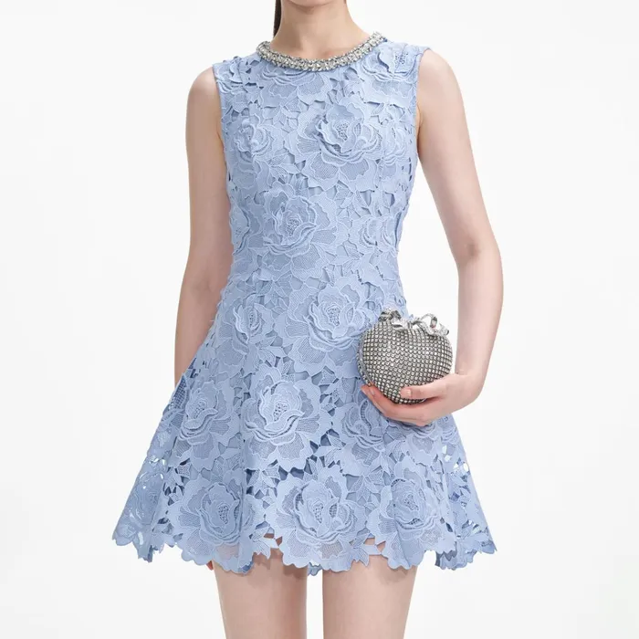 Self Portrait Dresses Women Blue Flower Lace Mini Dress