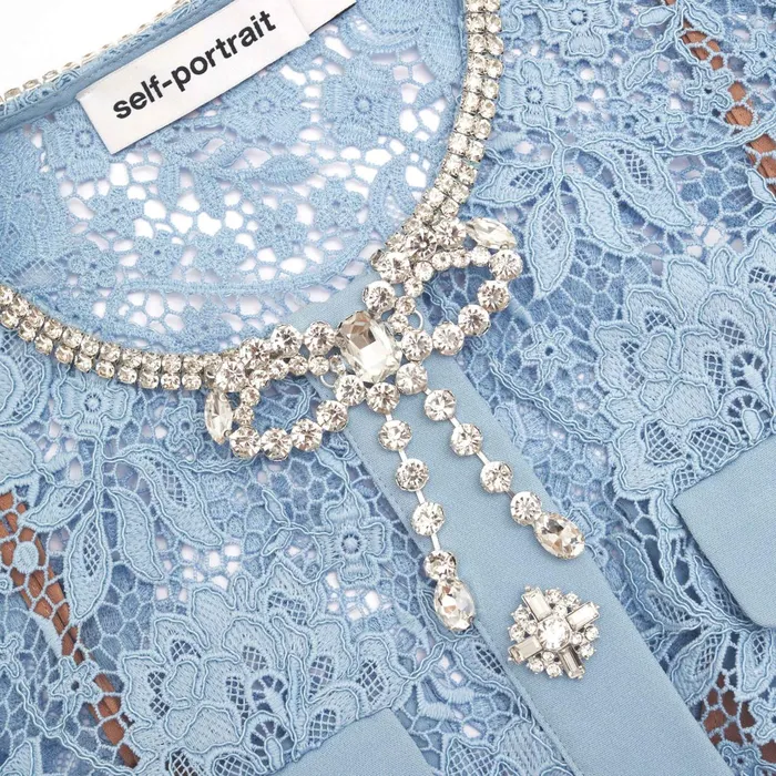 Self Portrait Dresses Women Blue Lace Diamante Bow Mini Dress