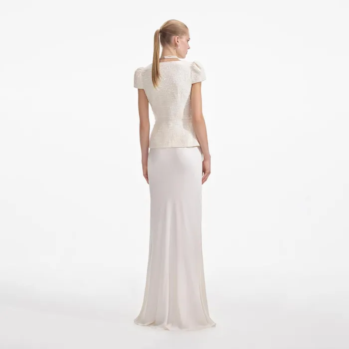 Self Portrait Dresses Women Cream Boucle Bow Detail Maxi Dress