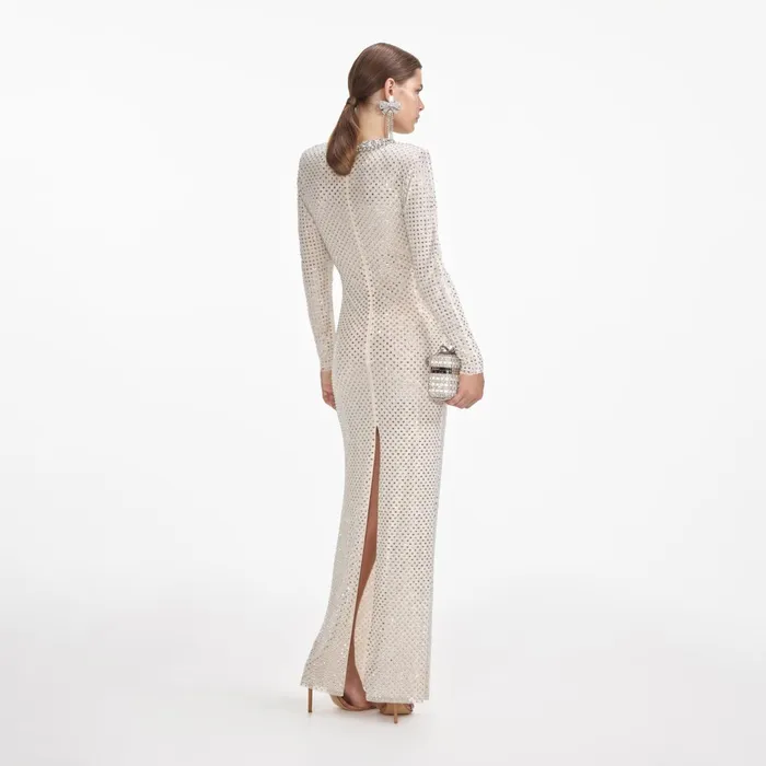 Self Portrait Dresses Women Cream Rhinestone Diamante Trim Maxi Dress