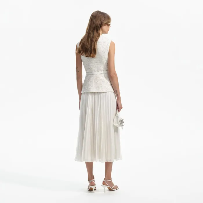 Self Portrait Dresses Women Cream Sequin Boucle Tailored Midi Dress