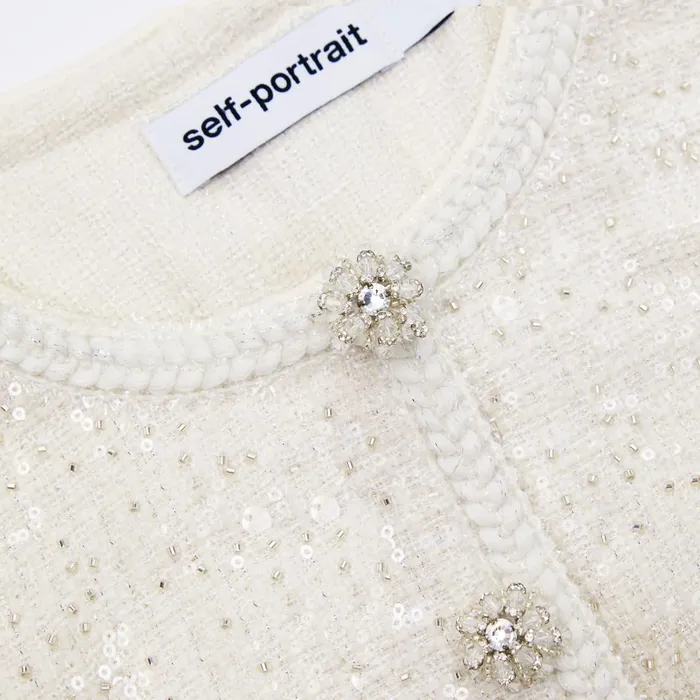 Self Portrait Dresses Women Cream Sequin Boucle Tailored Midi Dress