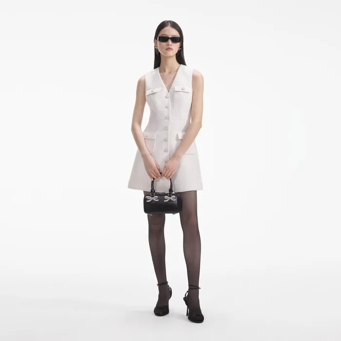Self Portrait Dresses Women Cream Tinsel Boucle Buttoned Mini Dress