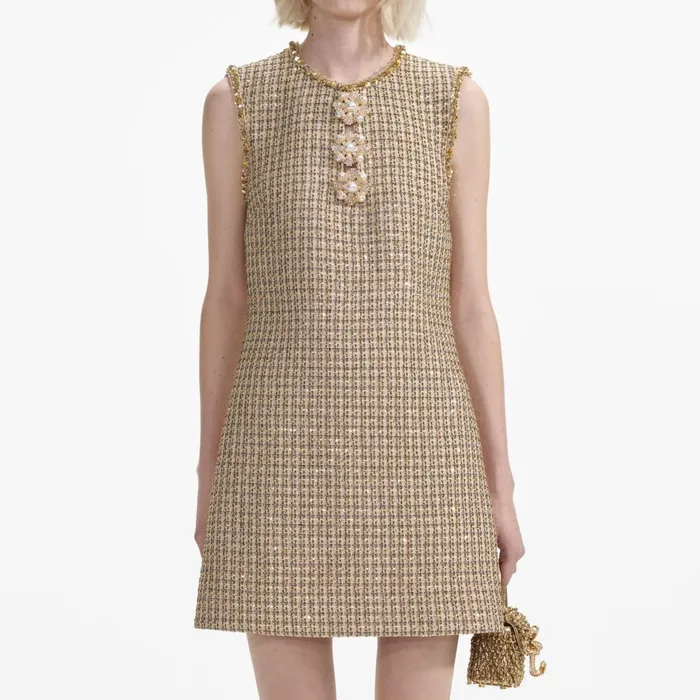 Self Portrait Dresses Women Gold Boucle Embellished Mini Dress