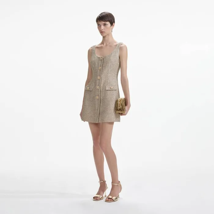 Self Portrait Dresses Women Gold Boucle Mini Dress