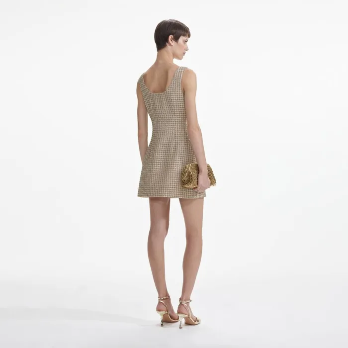 Self Portrait Dresses Women Gold Boucle Mini Dress