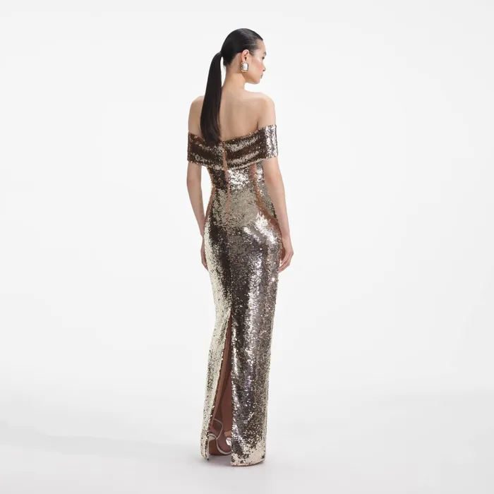 Self Portrait Dresses Women Gold Sequin Maxi Dress