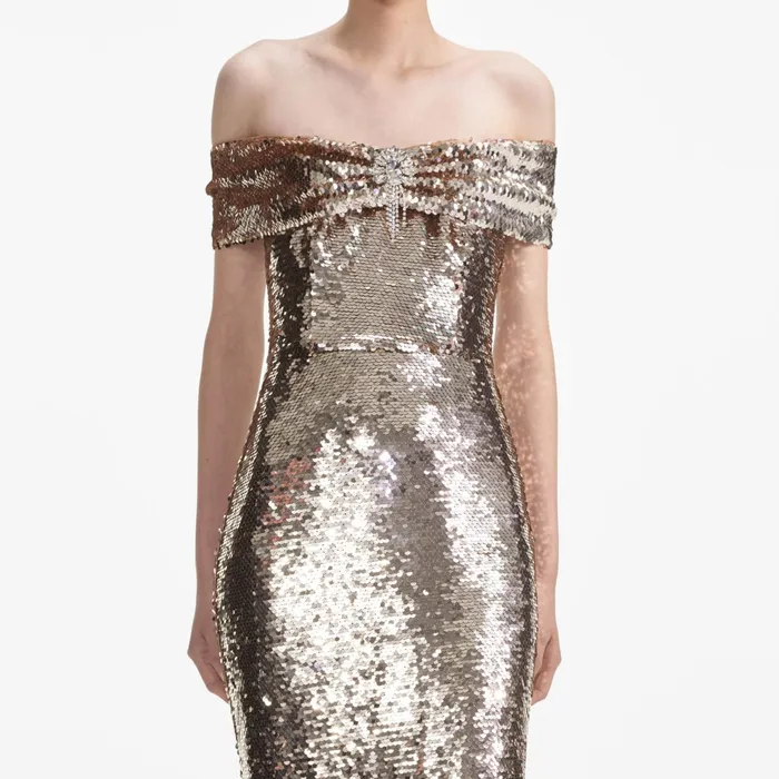 Self Portrait Dresses Women Gold Sequin Maxi Dress