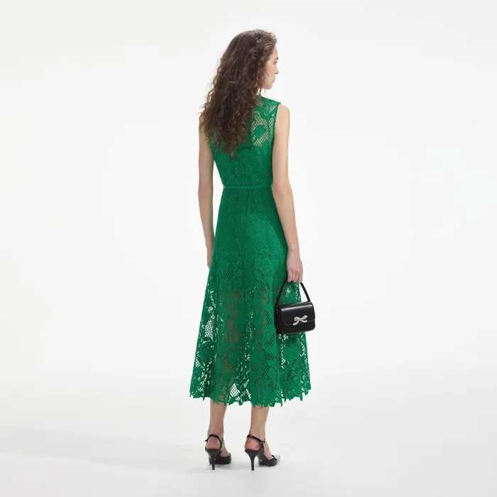 Self Portrait Dresses Women Green Lace Sleeveless Midi Dress