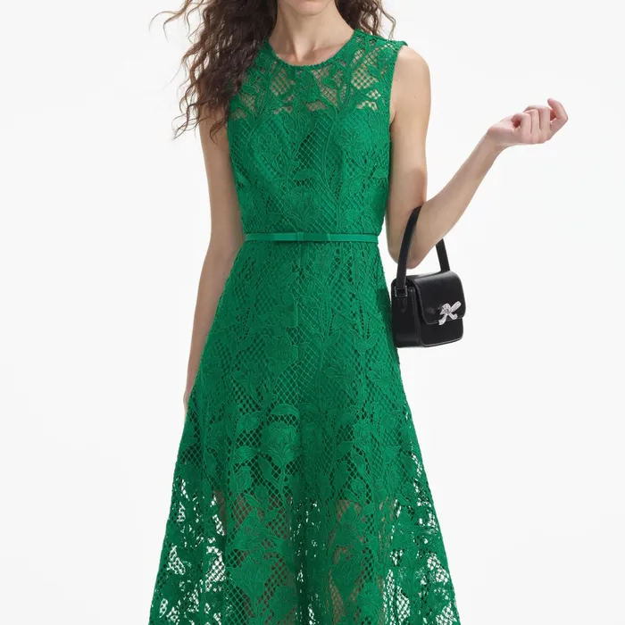 Self Portrait Dresses Women Green Lace Sleeveless Midi Dress