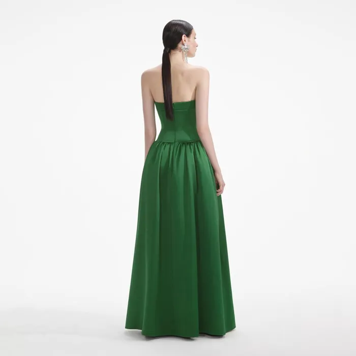 Self Portrait Dresses Women Green Satin Bandeau Maxi Dress