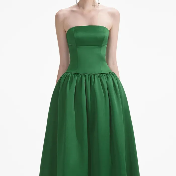 Self Portrait Dresses Women Green Satin Bandeau Maxi Dress