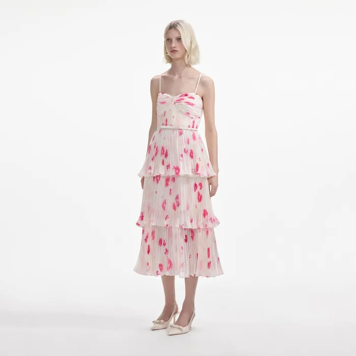 Self Portrait Dresses Women Printed Chiffon Tiered Midi Dress