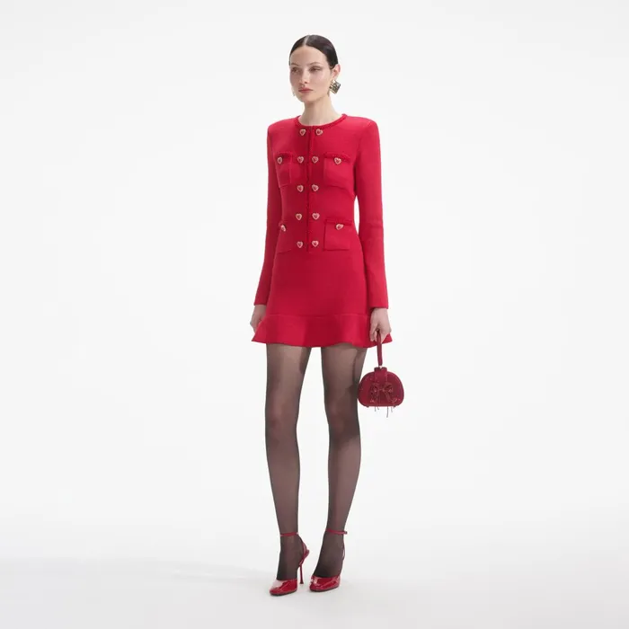 Self Portrait Dresses Women Red Knit Heart Buttoned Mini Dress