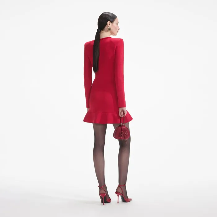 Self Portrait Dresses Women Red Knit Heart Buttoned Mini Dress