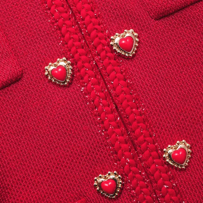 Self Portrait Dresses Women Red Knit Heart Buttoned Mini Dress