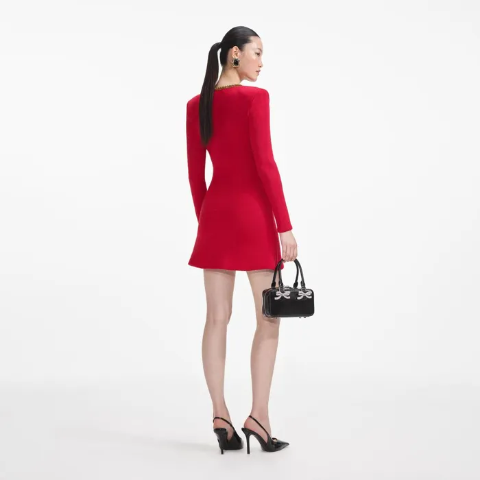 Self Portrait Dresses Women Red Textured Knit Corsage Mini Dress