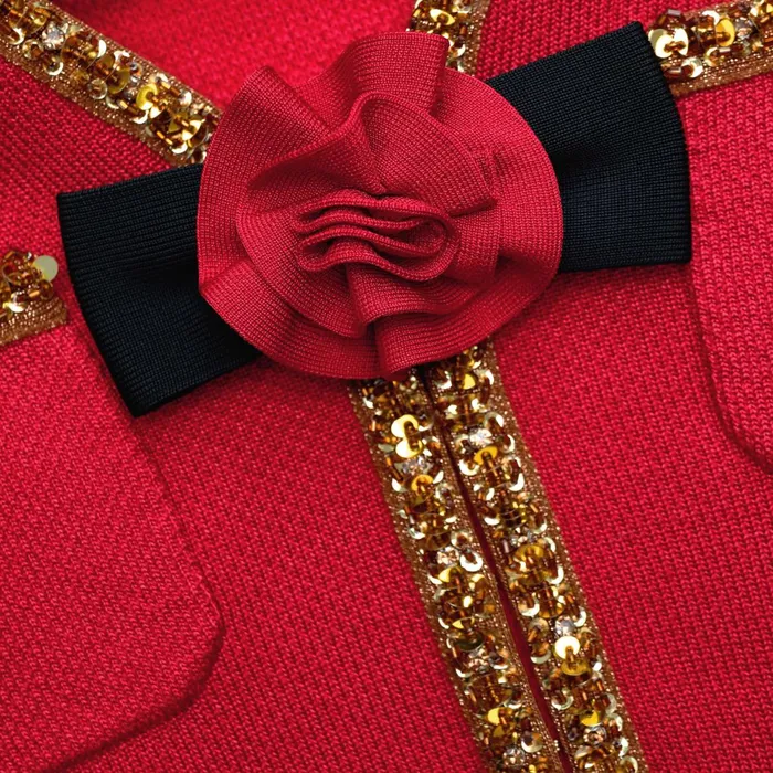 Self Portrait Dresses Women Red Textured Knit Corsage Mini Dress