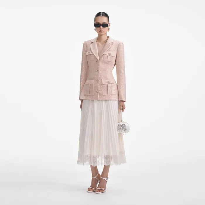 Self Portrait Dresses Women Sequin Boucle Chiffon Midi Dress