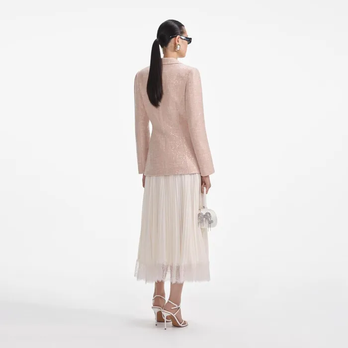 Self Portrait Dresses Women Sequin Boucle Chiffon Midi Dress