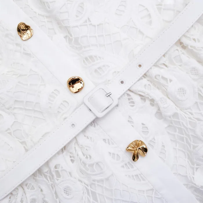 Self Portrait Dresses Women White Cotton Lace Button Midi Dress