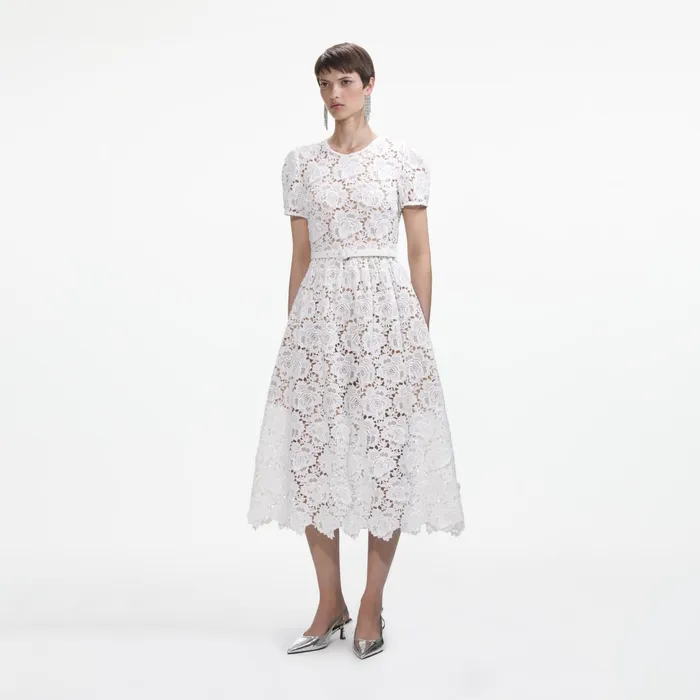 Self Portrait Dresses Women White Floral Lace Midi Dress