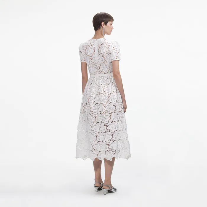 Self Portrait Dresses Women White Floral Lace Midi Dress