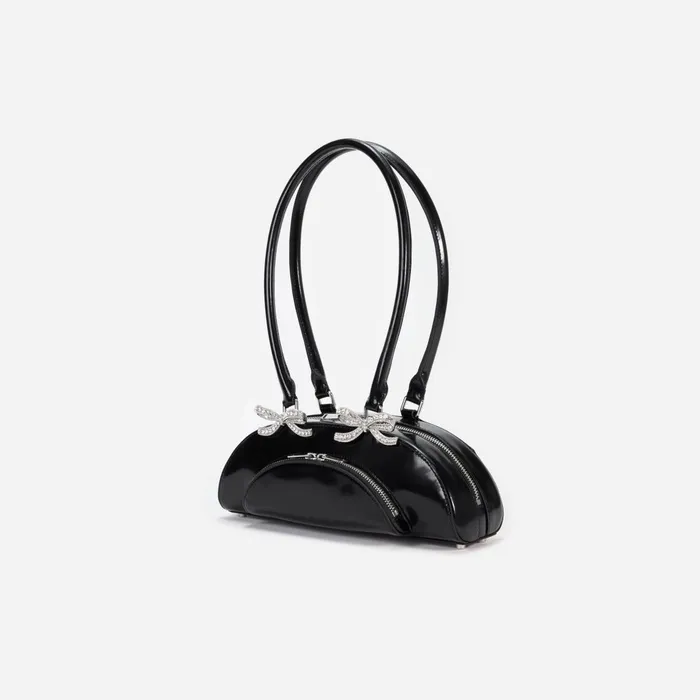 Self Portrait Handbags Women Black Leather Curved Shoulder Bag