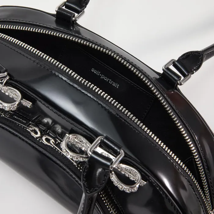 Self Portrait Handbags Women Black Leather Curved Shoulder Bag