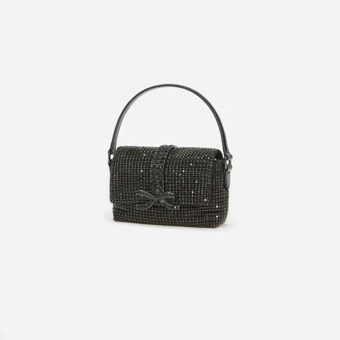 Self Portrait Handbags Women Black Rhinestone Chainmail Micro Bag
