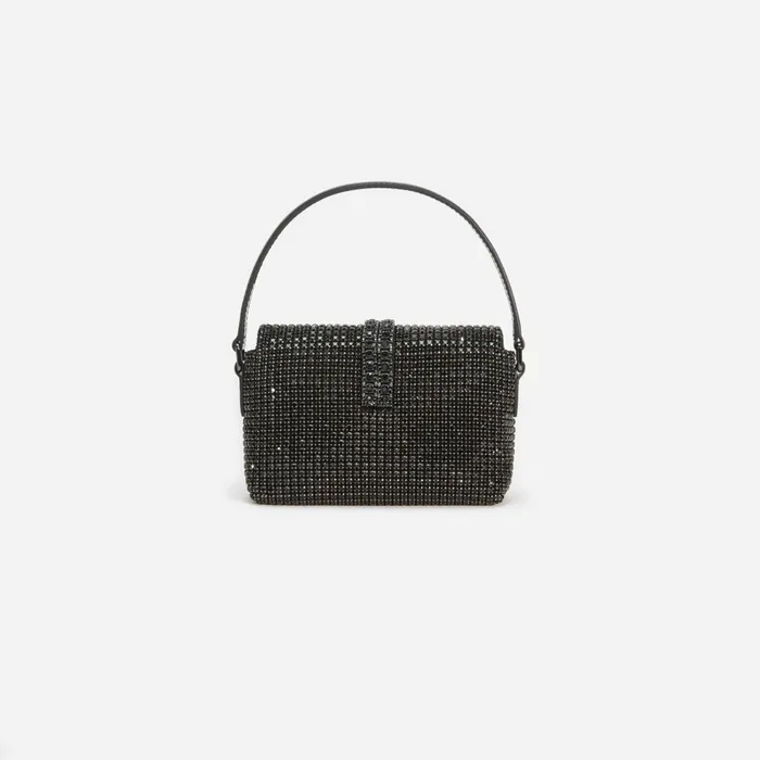 Self Portrait Handbags Women Black Rhinestone Chainmail Micro Bag