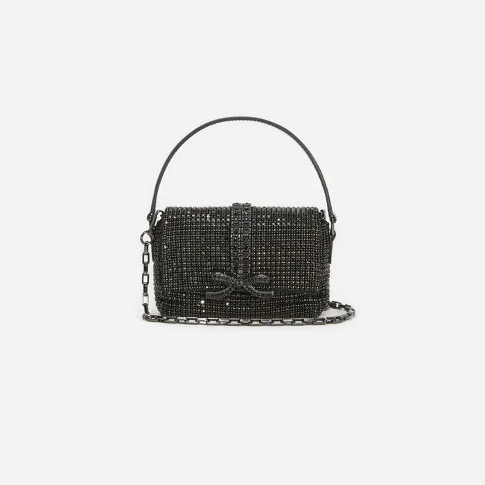 Self Portrait Handbags Women Black Rhinestone Chainmail Micro Bag