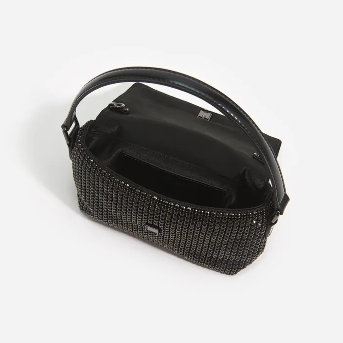 Self Portrait Handbags Women Black Rhinestone Chainmail Micro Bag