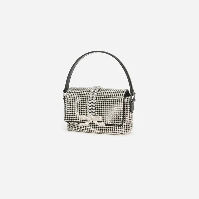 Self Portrait Handbags Women Silver Rhinestone Chainmail Micro Bag