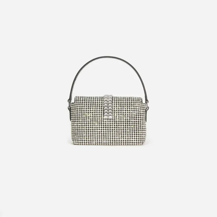 Self Portrait Handbags Women Silver Rhinestone Chainmail Micro Bag