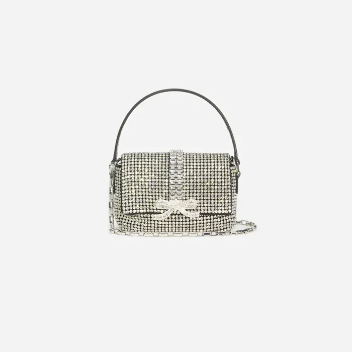 Self Portrait Handbags Women Silver Rhinestone Chainmail Micro Bag