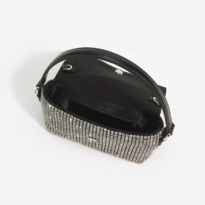 Self Portrait Handbags Women Silver Rhinestone Chainmail Micro Bag
