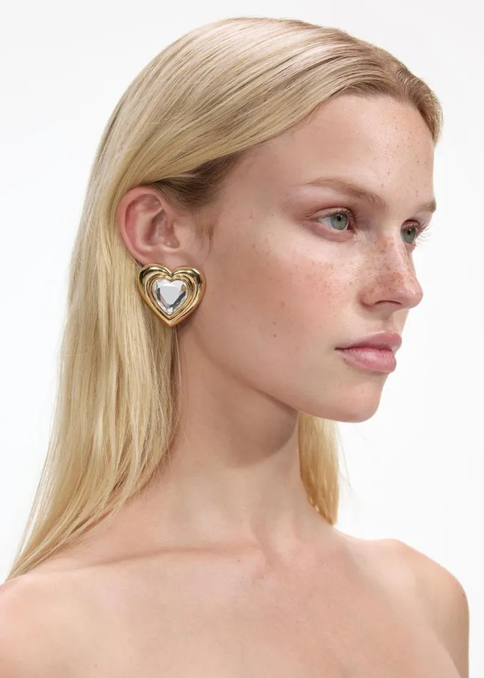 Self Portrait Jewellery Women Gold Crystal Heart Earrings