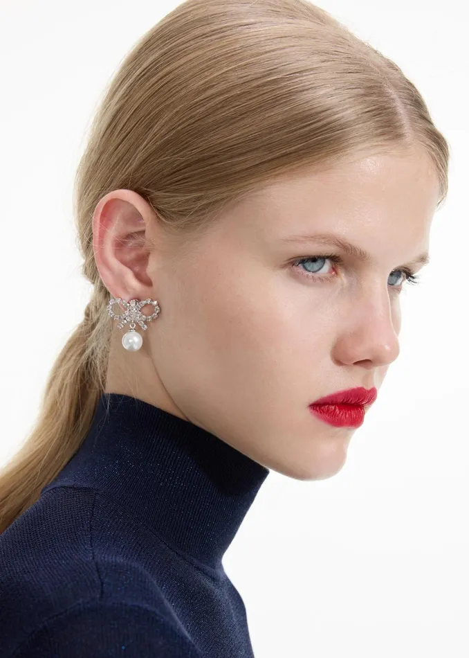 Self Portrait Jewellery Women Micro Bow Pearl Earrings