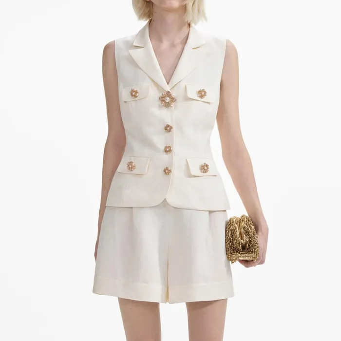 Self Portrait Jumpsuits Women Cream Linen Tailored Playsuit